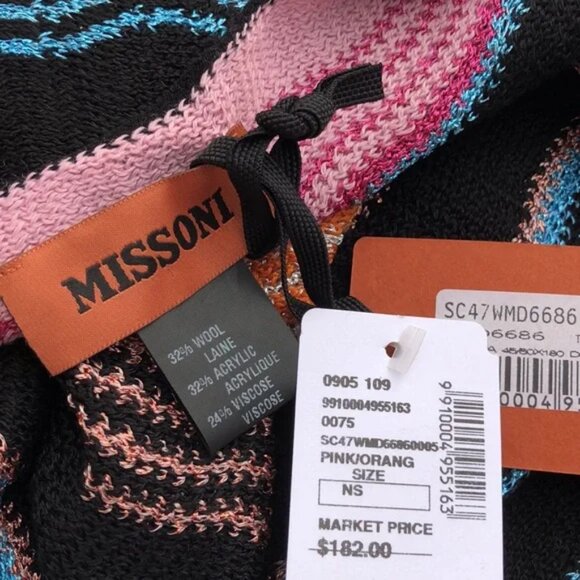 MISSONI 32% wool 24% viscose LUREX large fringe knit scarf multicolor - Picture 7 of 10